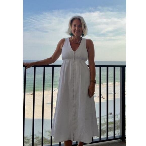 AREA STARS White Cotton Waist Cinching Sleeveless Jean A-Line Dress Size Large - Picture 3 of 14